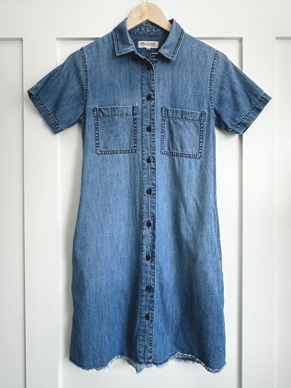 Madewell Denim Shirt Dress X-Small Short Sleeve Button Front 100% Cotton Pockets